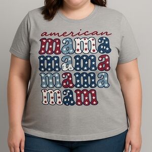 American Size XL "Mama" Patriotic Graphic Tee – Bella + Canvas Gray T-Shirt